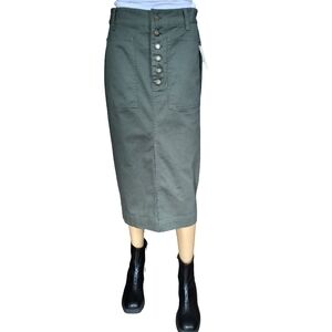 Stylish Olive Midi Skirt with Button Detail